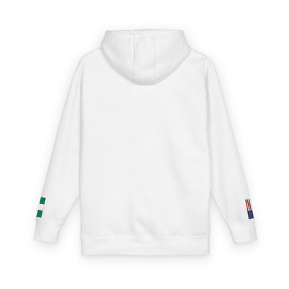 Nigerian American Flag Fleece Hoodie | Nigeria USA Dual Heritage Gift | Personalized Initials | Embroidered Sleeve Flags - Proud & Loyal