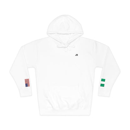Nigerian American Flag Fleece Hoodie | Nigeria USA Dual Heritage Gift | Personalized Initials | Embroidered Sleeve Flags - Proud & Loyal