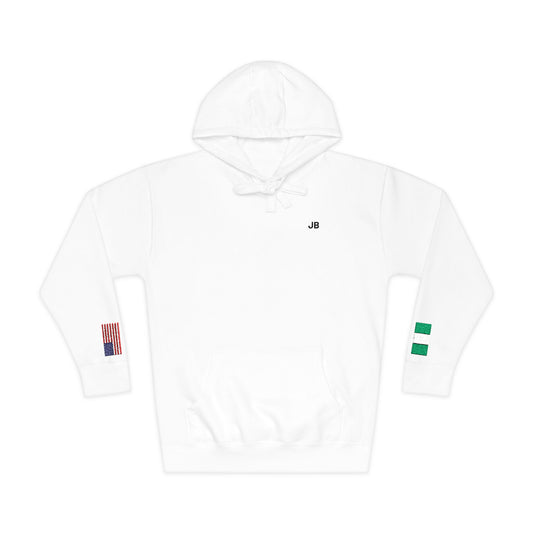 Nigerian American Flag Fleece Hoodie | Nigeria USA Dual Heritage Gift | Personalized Initials | Embroidered Sleeve Flags - Proud & Loyal