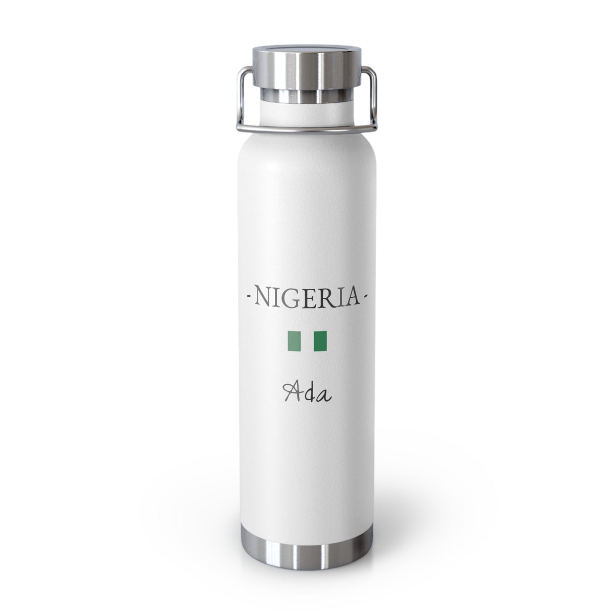 Nigerian Heritage Insulated Water Bottle, Copper Lined, Custom Thermos, Nigeria Flag Metal Travel Flask, Personalized Name - Proud & Loyal