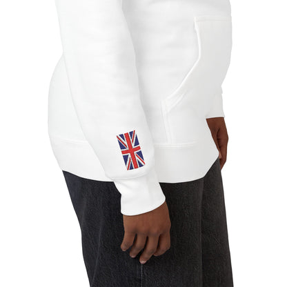 Pakistani British Flag Fleece Hoodie | Pakistan UK Dual Heritage Gift | Personalized Initials | Embroidered Sleeve Flags | United Kingdom - Proud & Loyal