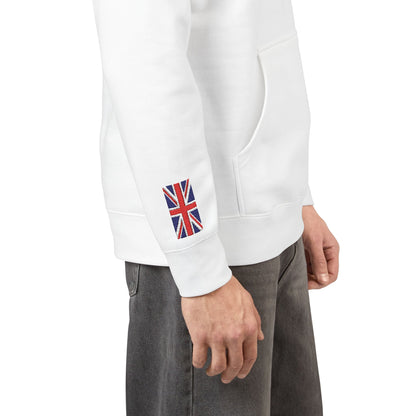 Pakistani British Flag Fleece Hoodie | Pakistan UK Dual Heritage Gift | Personalized Initials | Embroidered Sleeve Flags | United Kingdom - Proud & Loyal