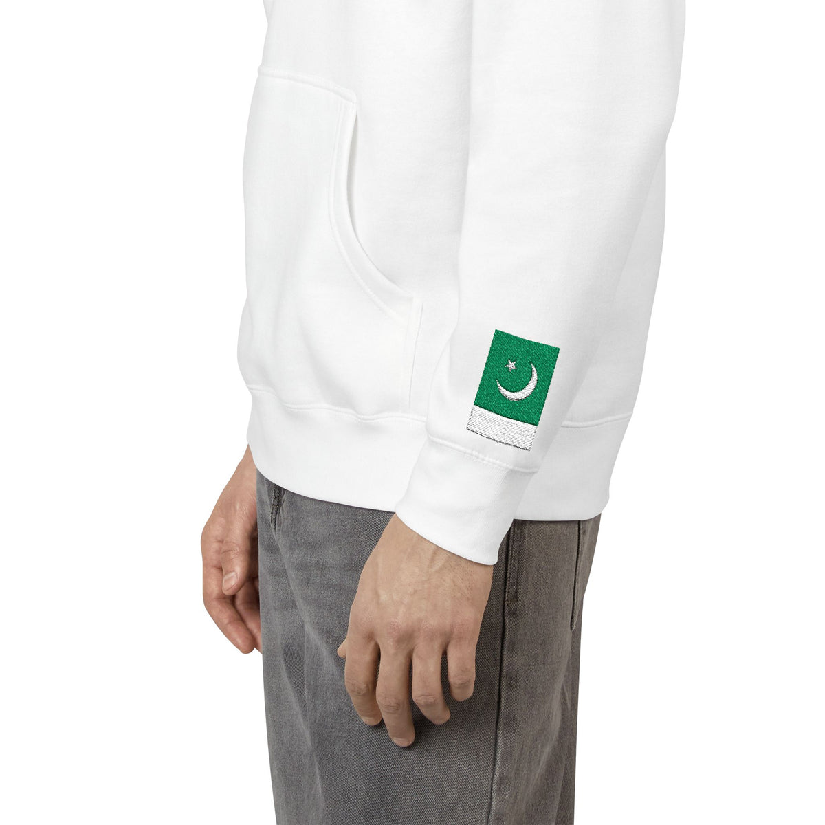 Pakistani British Flag Fleece Hoodie | Pakistan UK Dual Heritage Gift | Personalized Initials | Embroidered Sleeve Flags | United Kingdom - Proud & Loyal