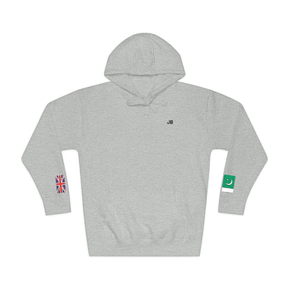 Pakistani British Flag Fleece Hoodie | Pakistan UK Dual Heritage Gift | Personalized Initials | Embroidered Sleeve Flags | United Kingdom - Proud & Loyal