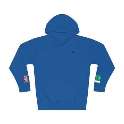 Pakistani British Flag Fleece Hoodie | Pakistan UK Dual Heritage Gift | Personalized Initials | Embroidered Sleeve Flags | United Kingdom - Proud & Loyal