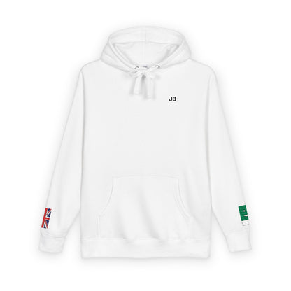 Pakistani British Flag Fleece Hoodie | Pakistan UK Dual Heritage Gift | Personalized Initials | Embroidered Sleeve Flags | United Kingdom - Proud & Loyal