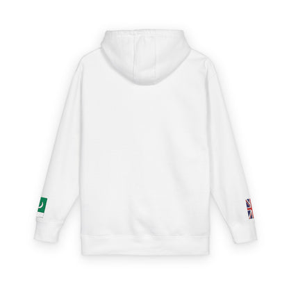 Pakistani British Flag Fleece Hoodie | Pakistan UK Dual Heritage Gift | Personalized Initials | Embroidered Sleeve Flags | United Kingdom - Proud & Loyal
