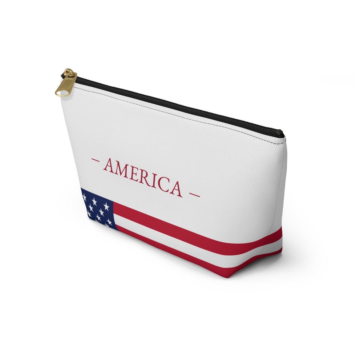 Personalized American Flag Accessory Pouch, USA Pride Cosmetic Bag, Custom Name Travel Makeup Organizer, American Gift - Proud & Loyal