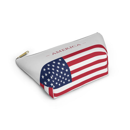 Personalized American Flag Accessory Pouch, USA Pride Cosmetic Bag, Custom Name Travel Makeup Organizer, American Gift - Proud & Loyal