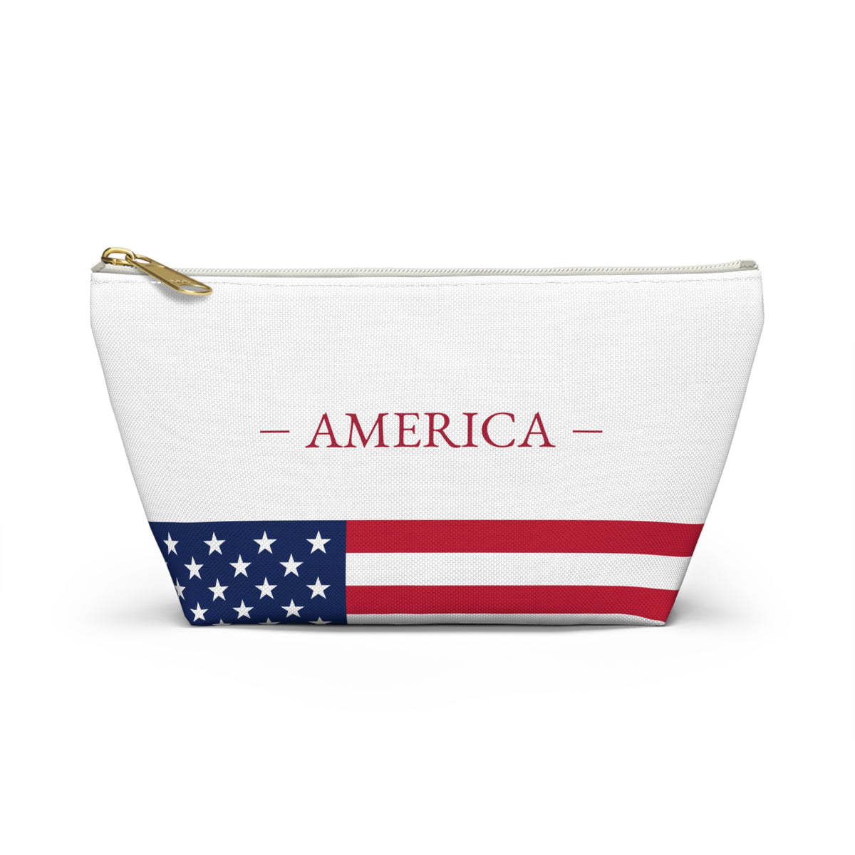 Personalized American Flag Accessory Pouch, USA Pride Cosmetic Bag, Custom Name Travel Makeup Organizer, American Gift - Proud & Loyal