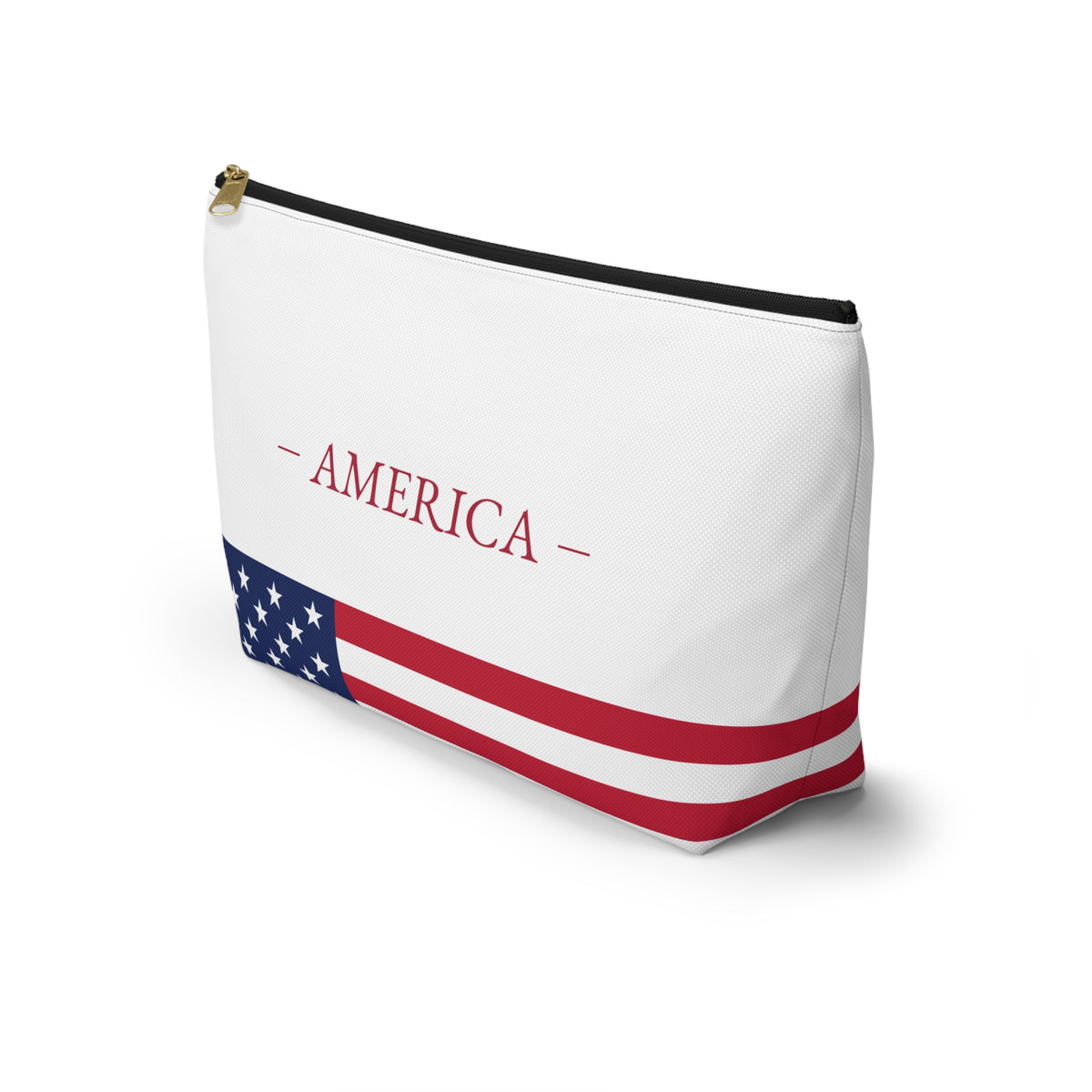 Personalized American Flag Accessory Pouch, USA Pride Cosmetic Bag, Custom Name Travel Makeup Organizer, American Gift - Proud & Loyal