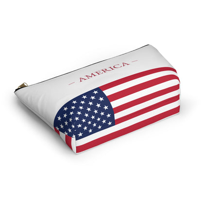 Personalized American Flag Accessory Pouch, USA Pride Cosmetic Bag, Custom Name Travel Makeup Organizer, American Gift - Proud & Loyal