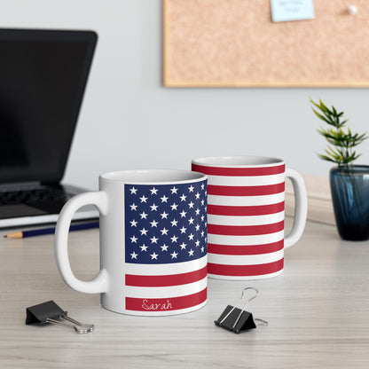 Personalized American Flag Mug | USA Stars Stripes Ceramic Mug, Patriotic Coffee Cup, New Citizen, Naturalization Gift, Heritage Gift - Proud & Loyal