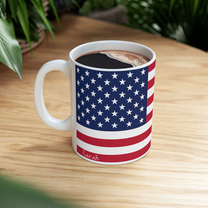 Personalized American Flag Mug | USA Stars Stripes Ceramic Mug, Patriotic Coffee Cup, New Citizen, Naturalization Gift, Heritage Gift - Proud & Loyal