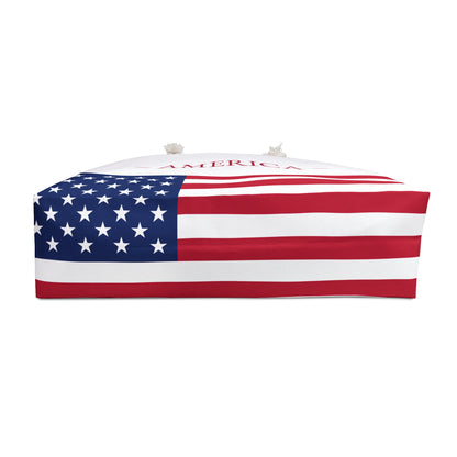 Personalized American Weekender Bag, USA Flag Travel Bag, Custom Name Heritage Tote, Patriotic Vacation Overnight Bag - Proud & Loyal