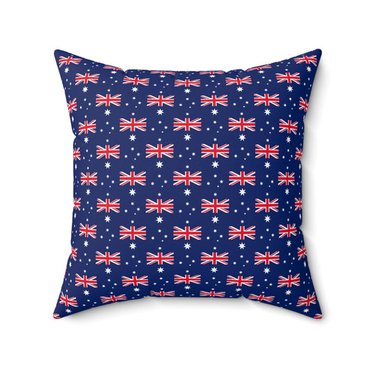 Personalized Australian Flag Pattern Pillow | Blue Stars & Australia Flag Repeat Print | Faux Suede Outback Throw Pillow | Heritage Message - Proud & Loyal