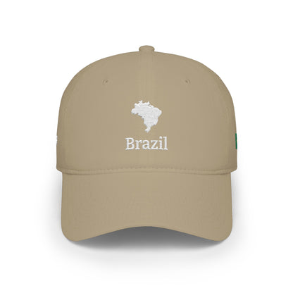 Personalized Brazil Heritage Hat, Brazilian Flag Embroidered Cap, Custom Initials, Brazil Map Low Profile Hat, Brazilian Gift, Country Shape - Proud & Loyal