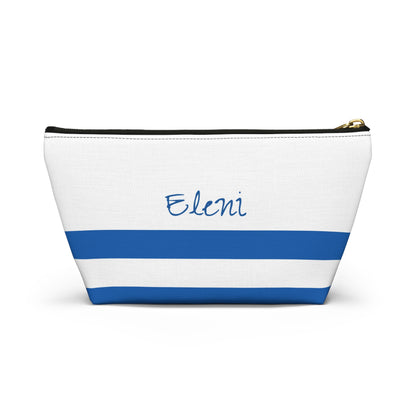 Personalized Greece Flag Accessory Pouch, Greek Heritage Cosmetic Bag, Custom Name Travel Makeup Organizer, Greece Gift - Proud & Loyal