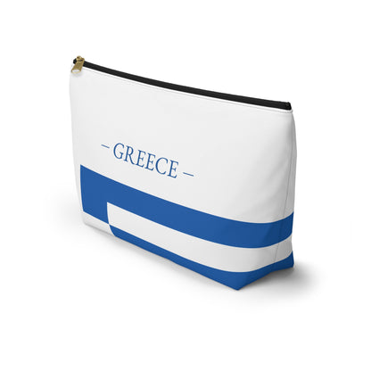 Personalized Greece Flag Accessory Pouch, Greek Heritage Cosmetic Bag, Custom Name Travel Makeup Organizer, Greece Gift - Proud & Loyal