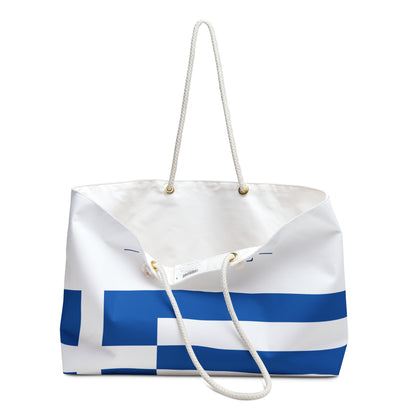 Personalized Greece Weekender Bag, Greek Flag Travel Bag, Custom Name Heritage Tote, European Vacation Overnight Bag - Proud & Loyal