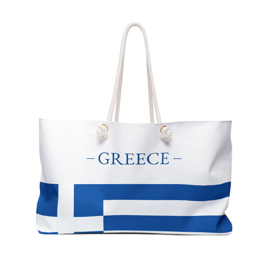 Personalized Greece Weekender Bag, Greek Flag Travel Bag, Custom Name Heritage Tote, European Vacation Overnight Bag - Proud & Loyal