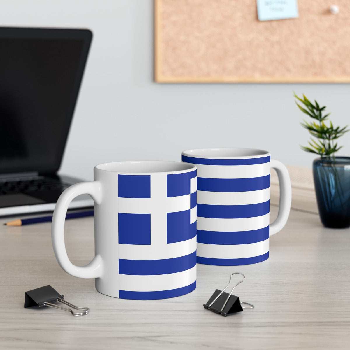Personalized Greek Flag Navy Blue Striped Mug | Greece Ceramic Coffee Cup, New Citizen, Naturalization Gift, Heritage Gift - Proud & Loyal