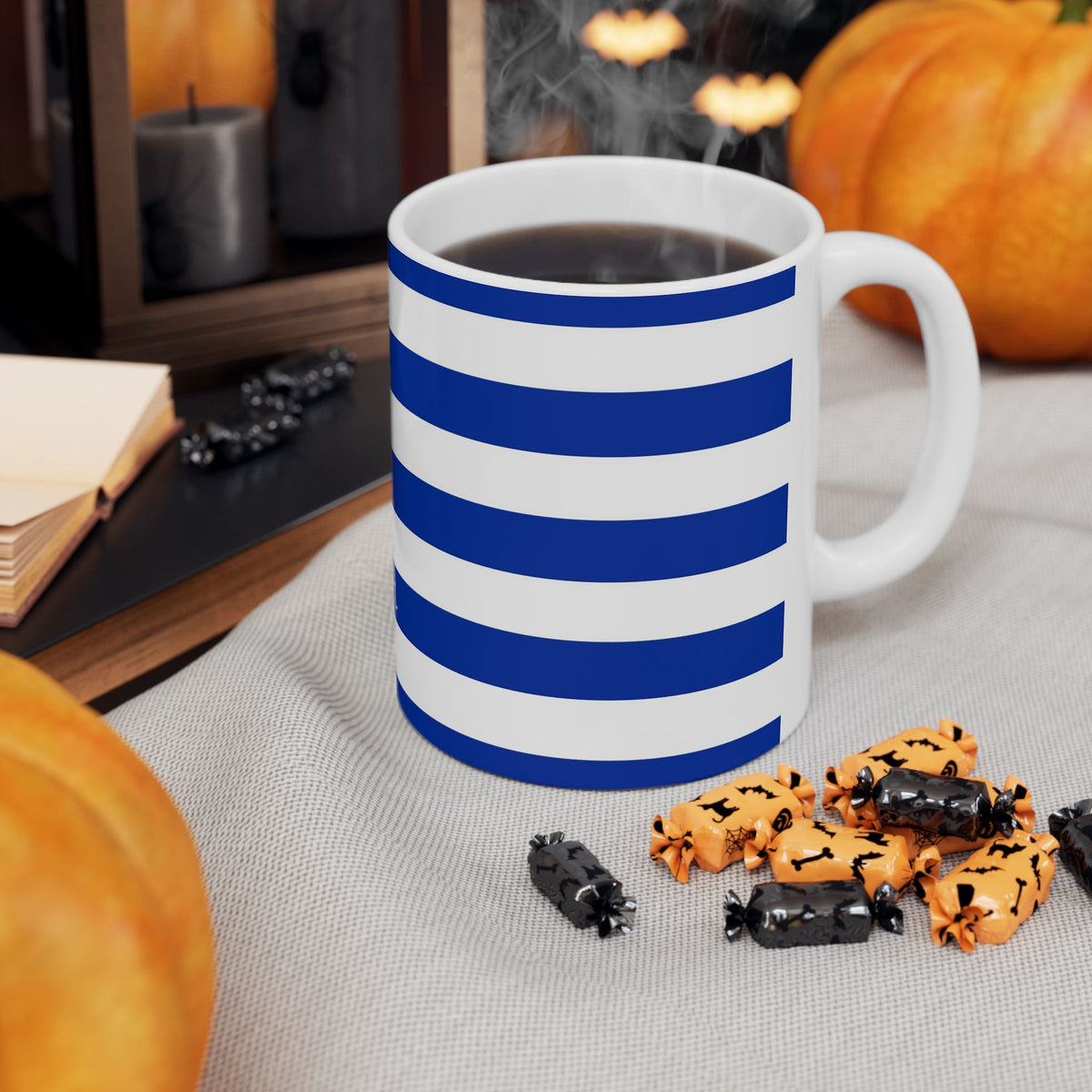 Personalized Greek Flag Navy Blue Striped Mug | Greece Ceramic Coffee Cup, New Citizen, Naturalization Gift, Heritage Gift - Proud & Loyal