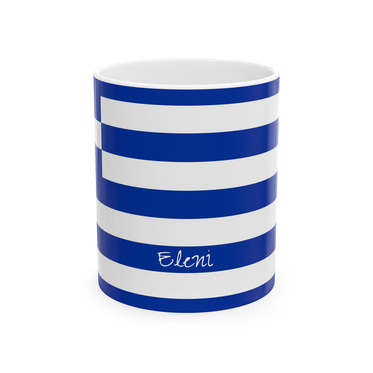 Personalized Greek Flag Navy Blue Striped Mug | Greece Ceramic Coffee Cup, New Citizen, Naturalization Gift, Heritage Gift - Proud & Loyal