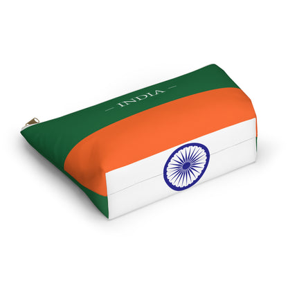 Personalized India Flag Accessory Pouch, Indian Heritage Cosmetic Bag, Custom Name Travel Makeup Organizer, India Gift - Proud & Loyal
