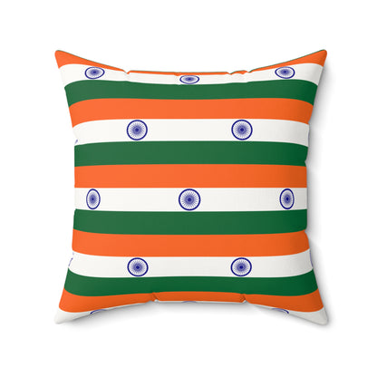Personalized Indian Flag Stripe Pillow | India Tricolor Orange White Green with Ashoka Chakra - Proud & Loyal