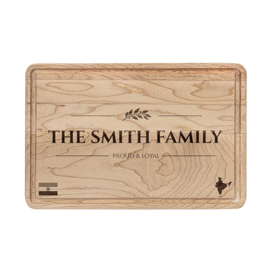 Personalized Indian Heritage Cutting Board, Hand Engraved India Family Name Chopping Board, Custom Indian Butcher Block, Chopping Board - Proud & Loyal