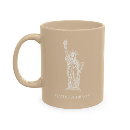 Personalized Initials and Name Monogram Wreath Ceramic Mug | Statue of Liberty Illustration | United States Flag Silhouette - Proud & Loyal