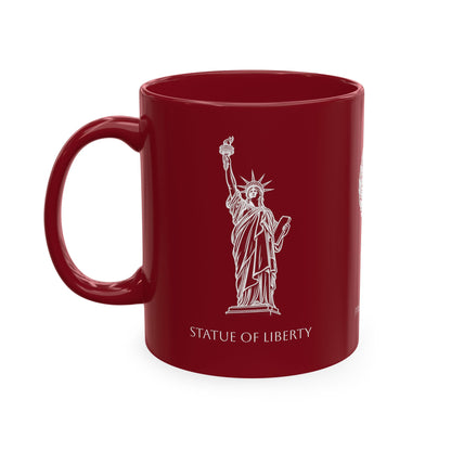 Personalized Initials and Name Monogram Wreath Ceramic Mug | Statue of Liberty Illustration | United States Flag Silhouette - Proud & Loyal