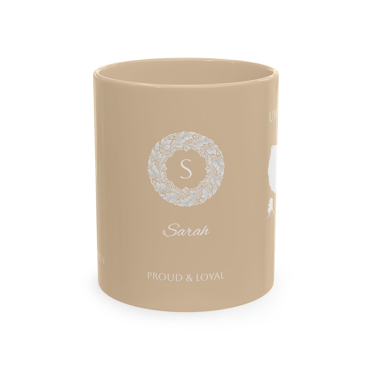 Personalized Initials and Name Monogram Wreath Ceramic Mug | Statue of Liberty Illustration | United States Flag Silhouette - Proud & Loyal
