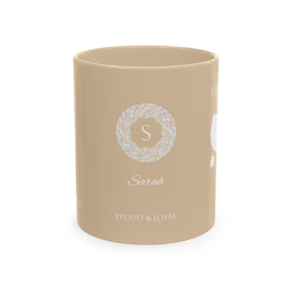 Personalized Initials and Name Monogram Wreath Ceramic Mug | Statue of Liberty Illustration | United States Flag Silhouette - Proud & Loyal