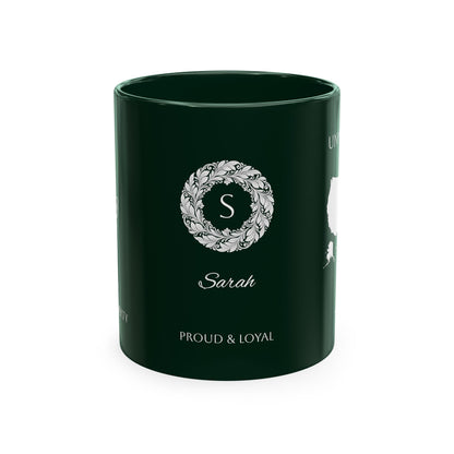 Personalized Initials and Name Monogram Wreath Ceramic Mug | Statue of Liberty Illustration | United States Flag Silhouette - Proud & Loyal