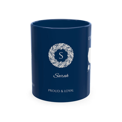 Personalized Initials and Name Monogram Wreath Ceramic Mug | Statue of Liberty Illustration | United States Flag Silhouette - Proud & Loyal