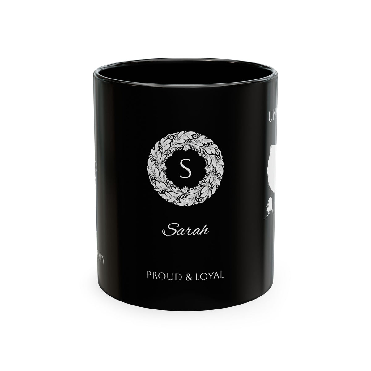 Personalized Initials and Name Monogram Wreath Ceramic Mug | Statue of Liberty Illustration | United States Flag Silhouette - Proud & Loyal