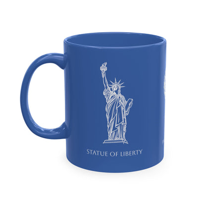 Personalized Initials and Name Monogram Wreath Ceramic Mug | Statue of Liberty Illustration | United States Flag Silhouette - Proud & Loyal