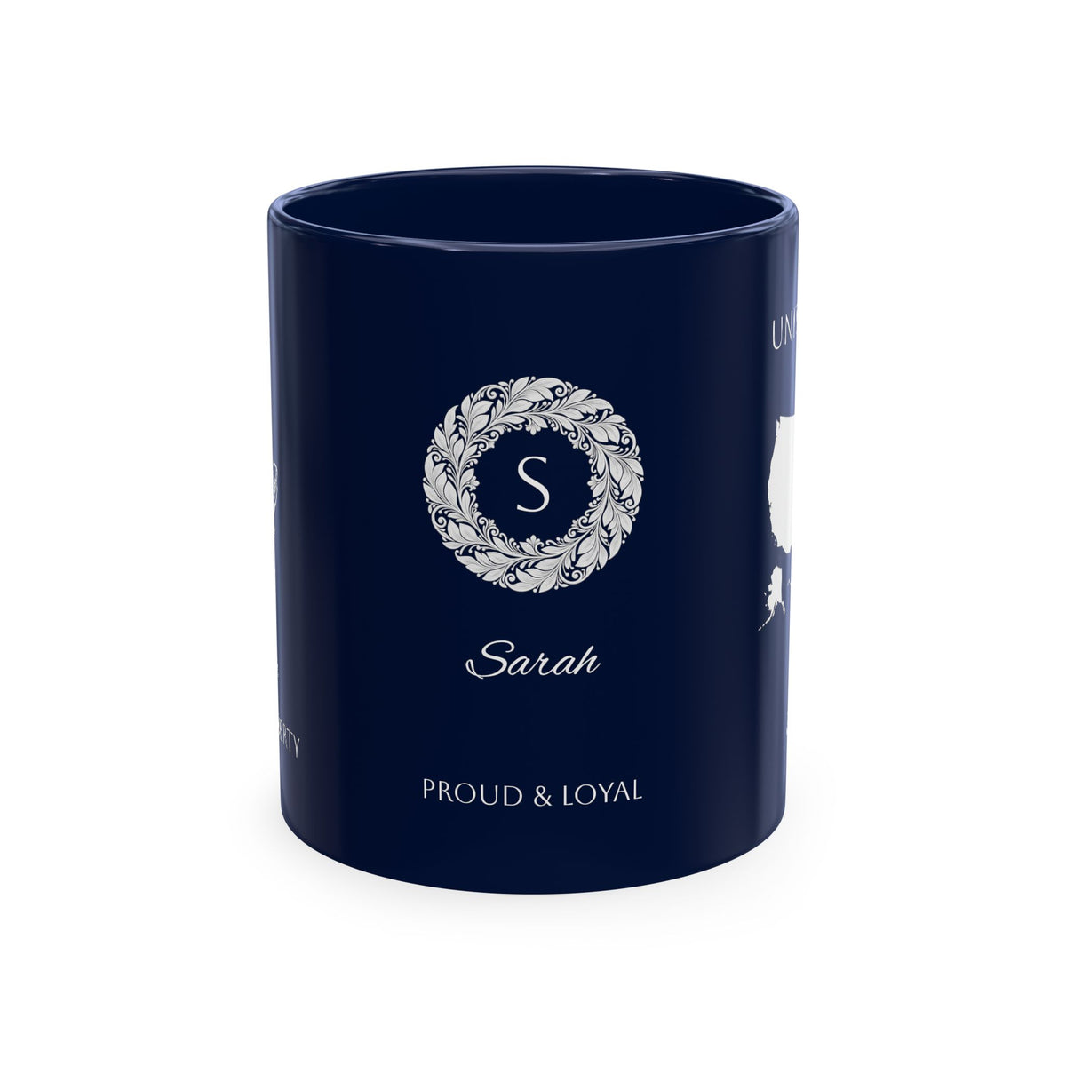Personalized Initials and Name Monogram Wreath Ceramic Mug | Statue of Liberty Illustration | United States Flag Silhouette - Proud & Loyal
