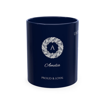Personalized Initials and Name Monogram Wreath Mug Ceramic Mug | United Kingdom London Big Ben Accent - Proud & Loyal
