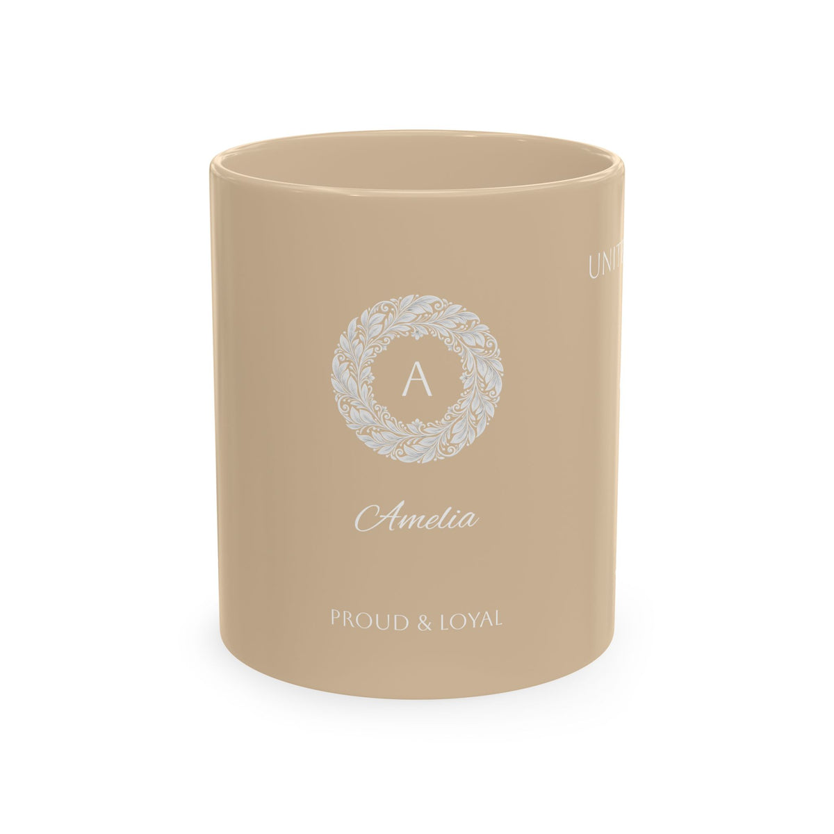 Personalized Initials and Name Monogram Wreath Mug Ceramic Mug | United Kingdom London Big Ben Accent - Proud & Loyal