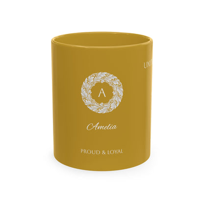 Personalized Initials and Name Monogram Wreath Mug Ceramic Mug | United Kingdom London Big Ben Accent - Proud & Loyal