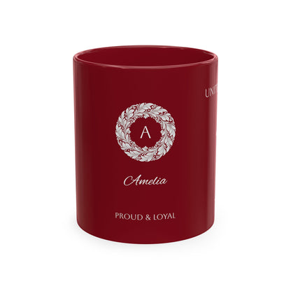 Personalized Initials and Name Monogram Wreath Mug Ceramic Mug | United Kingdom London Big Ben Accent - Proud & Loyal