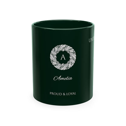 Personalized Initials and Name Monogram Wreath Mug Ceramic Mug | United Kingdom London Big Ben Accent - Proud & Loyal