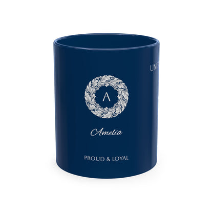 Personalized Initials and Name Monogram Wreath Mug Ceramic Mug | United Kingdom London Big Ben Accent - Proud & Loyal