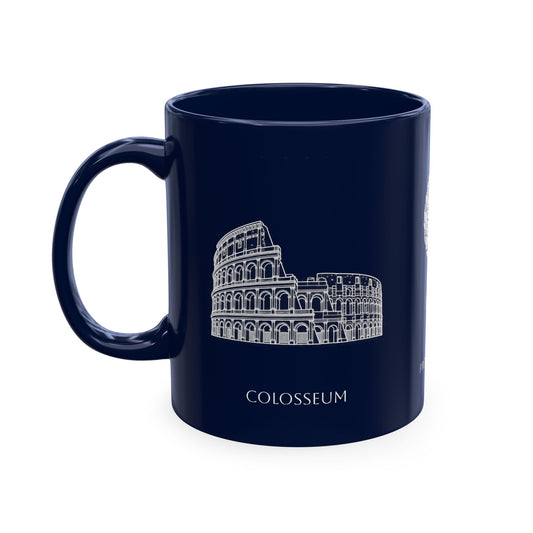 Personalized Initials and Name Monogram Wreath Mug | Colosseum Illustration, Ceramic | Italy Map Silhouette Italian Flag - Proud & Loyal