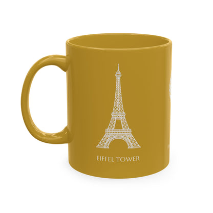 Personalized Initials & Name Monogram Wreath Ceramic Mug | Eiffel Tower Paris Illustration | France Flag and Silhouette Map - Proud & Loyal