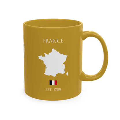 Personalized Initials & Name Monogram Wreath Ceramic Mug | Eiffel Tower Paris Illustration | France Flag and Silhouette Map - Proud & Loyal