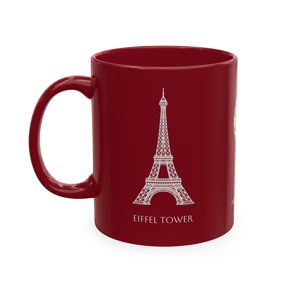 Personalized Initials & Name Monogram Wreath Ceramic Mug | Eiffel Tower Paris Illustration | France Flag and Silhouette Map - Proud & Loyal